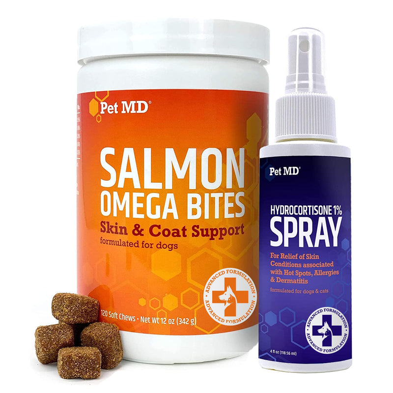 Pet MD Salmon Omega Bites and Hydrocortisone Spray Bundle - Allergy and Itch Relief Bundle for Dogs - BeesActive Australia