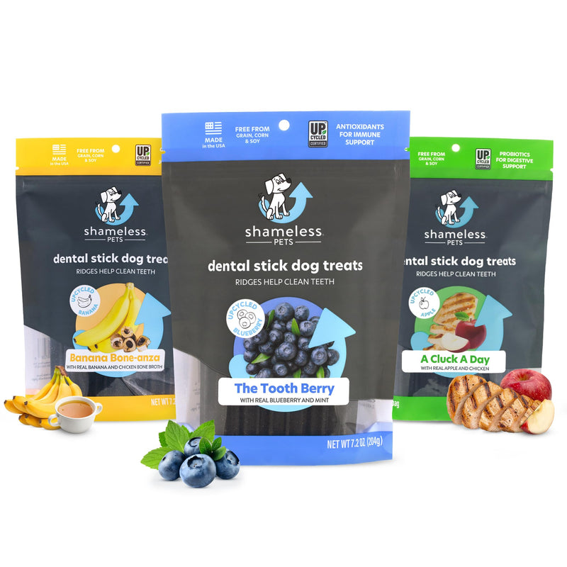 Shameless Pets Dental Treats for Dogs, Variety (3-Pack) - Healthy Dental Sticks for Teeth Cleaning & Fresh Breath - Dog Bones Dental Chews Free from Grain, Corn & Soy - PawsPlanet Australia