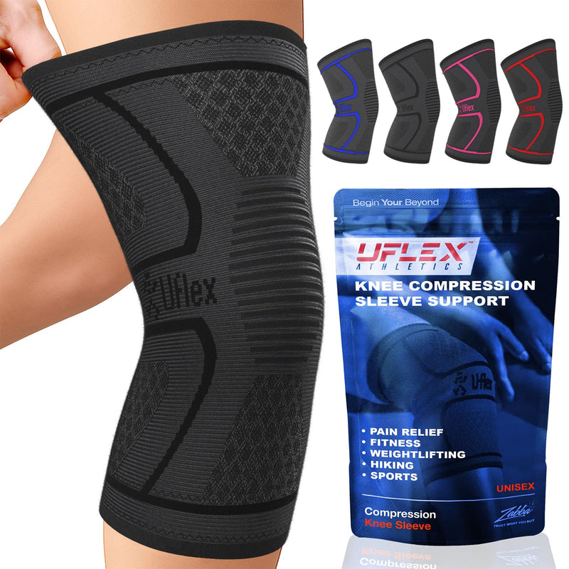 UFlex Athletics Compression Knee Brace for Women & Men Knee Sleeves Support for Sports, Running, Weightlifting, Arthritis, Meniscus Tear, ACL, Hiking, Recovery Support & Fitness Medium Black - BeesActive Australia