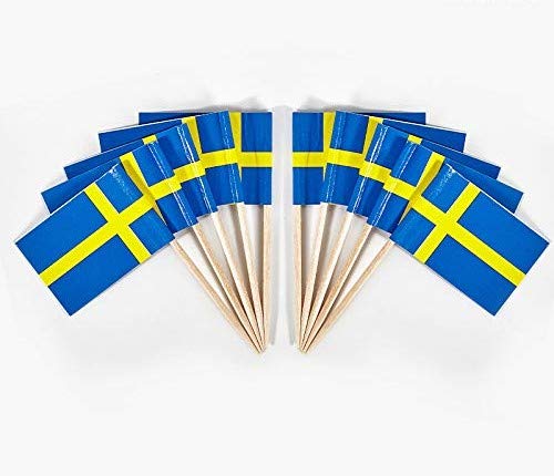 JAVD CYPS 100 Pcs Sweden Flag Swede Toothpick Flags, Small Mini Stick Cupcake Toppers Swede Flags,Country Picks Party Decoration Celebration Cocktail Food Bar Cake Flags - BeesActive Australia