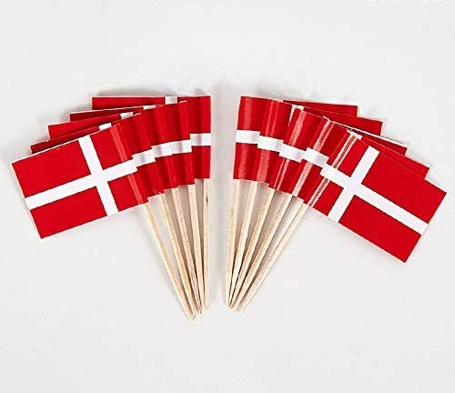 JAVD CYPS 100 Pcs Denmark Flag Danish Toothpick Flags, Small Mini Stick Cupcake Toppers Danish Flags,Country Picks Party Decoration Celebration Cocktail Food Bar Cake Flags - BeesActive Australia