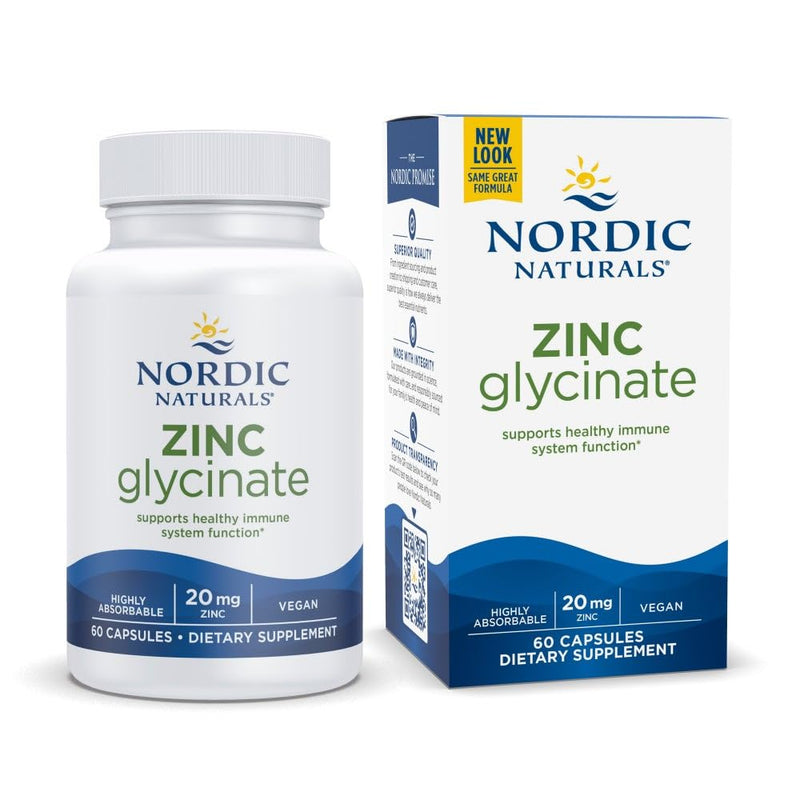 Nordic Naturals Zinc Glycinate - 60 Capsules - 20 mg Highly Absorbable Zinc Glycinate - Optimal Wellness - Non-GMO, Gluten Free, Vegan - 30 Servings - BeesActive Australia