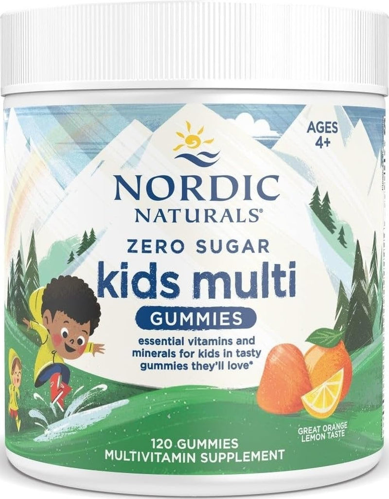 Nordic Naturals Zero Sugar Kids Multi Gummies, Ages 4+ - 120 Count | Delicious Orange Lemon flavored gummies. Great-tasting multivitamin kids love. Non-GMO, Vegetarian. 30 servings per bottle