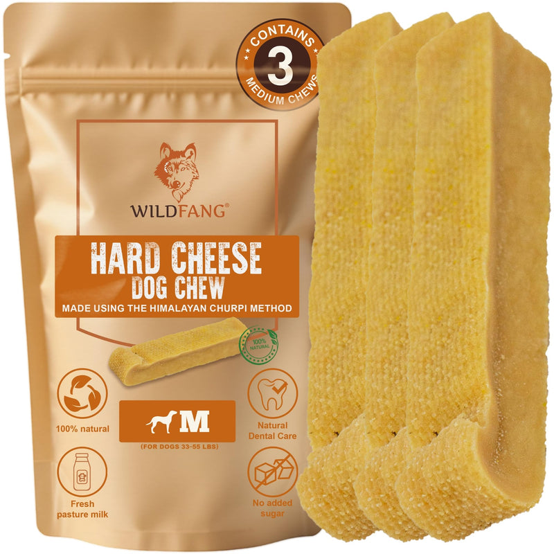 Wildfang® Yak Chews, Medium for Dogs 33-55 lbs – Dog Dental Chew Stick, Hardness Like Himalayan Yak Cheese, Churpi-Style Cheese Sticks, Dog Treats & Puppy Training Treats, Approx 3 oz, Pack of 1 M (Dogs 33–55 lbs)