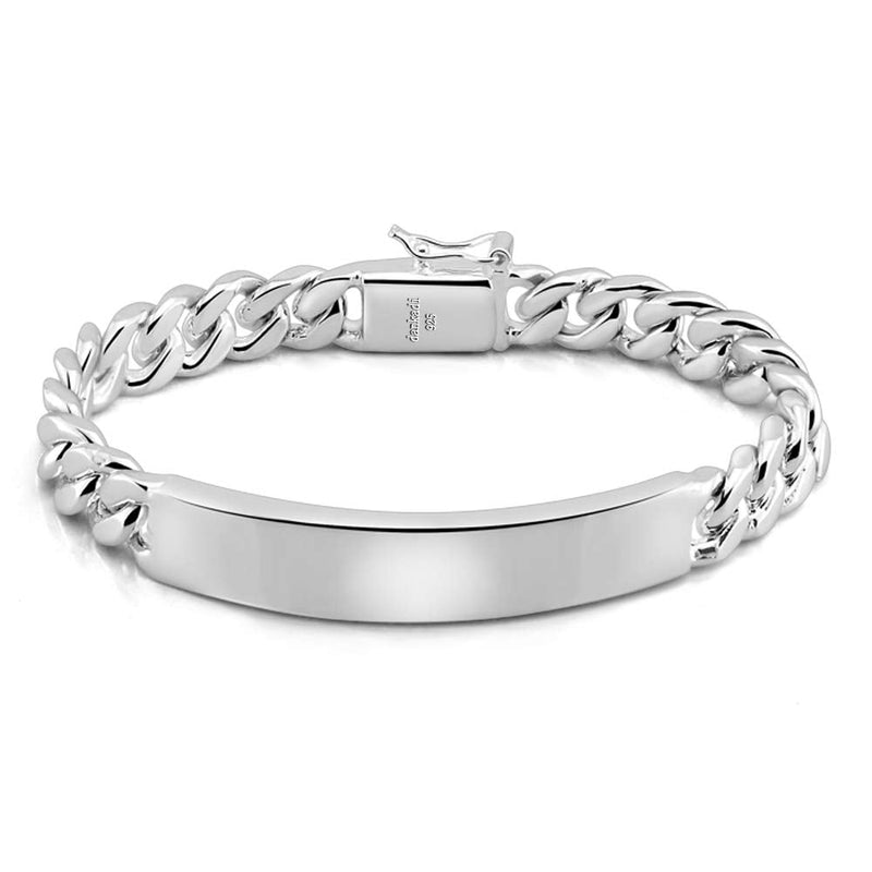 Dankadi Classic Men's Silver Jewelry Bracelet 100% 925 Sterling Silver Bracelet Glossy Brand Bracelet 10MM Original Italian 7-8-9-10 inch Silver Cuban Chain Safety Clasp 8.0 Inches - BeesActive Australia