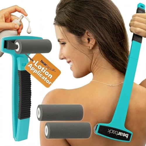 bearback Lotion Applicator for Back & Body Long-Reach Roller for Even Lotion, Sunscreen, Self-Tanner & Medication Application Foldable, Reusable, No-Help Design American Small Business (Teal) Teal