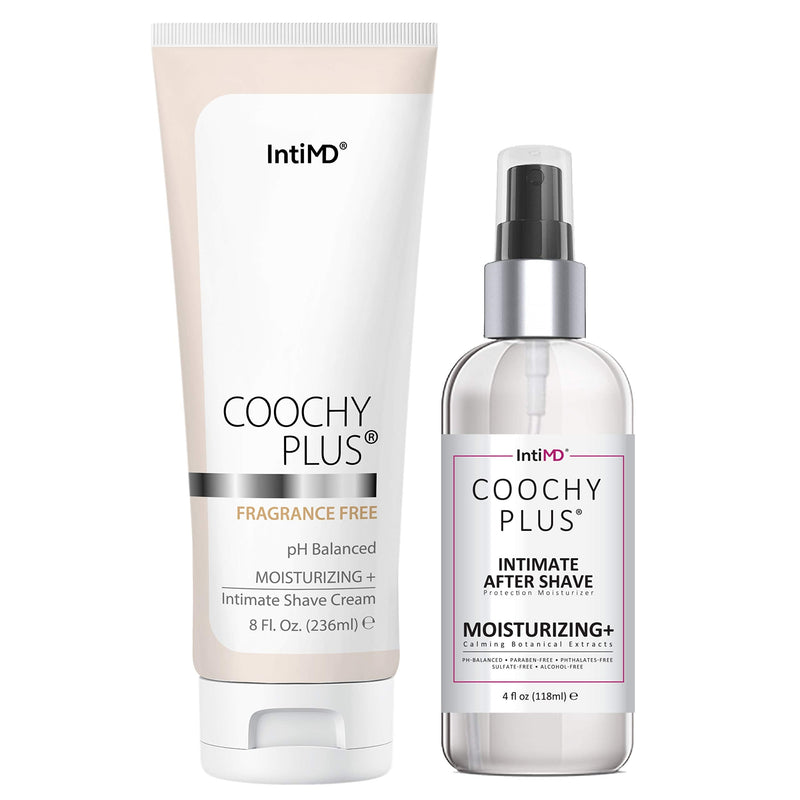 IntiMD Coochy Plus Intimate Shaving Complete Kit - Antioxidant Formula Prevents Razor Burns, Itchiness & Ingrown Hairs - Fragrance Free Shave Cream+After Shave Mist 12 Fl Oz (Pack of 1)