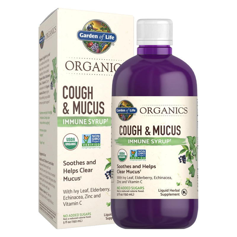 Garden of Life Organics Cough & Mucus Immune Syrup, Elderberry Zinc Immune Support Cough Syrup for Adults & Kids 12+, Offers Vitamin C & Echinacea, Sugar-Free, 5 Fl oz