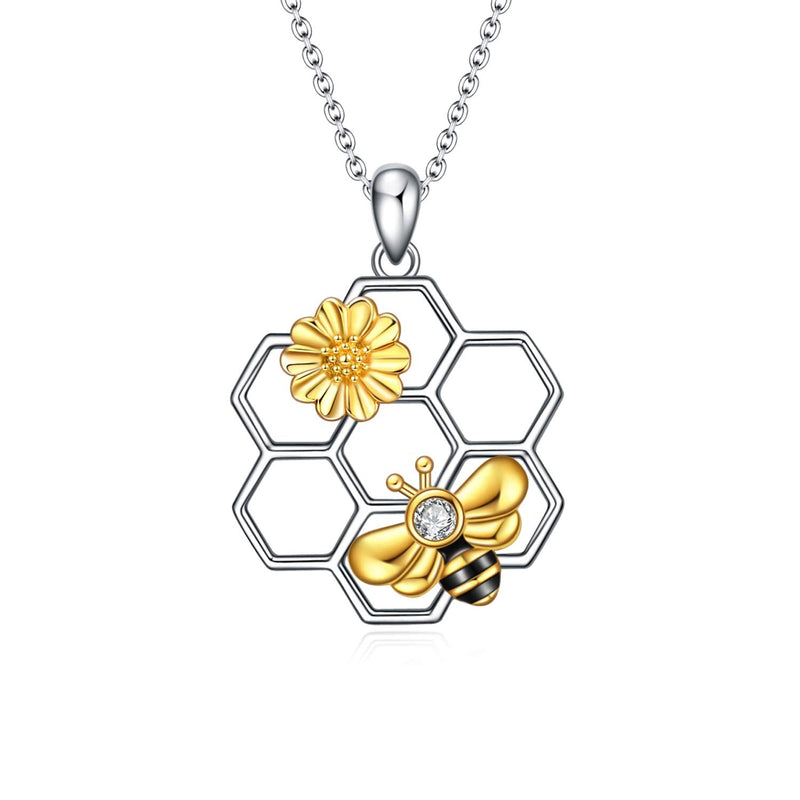 LUHE Bee Necklace 925 Sterling Silver honeycomb Cute Flower Pendant Necklaces for Women Christmas Gifts for Her - BeesActive Australia