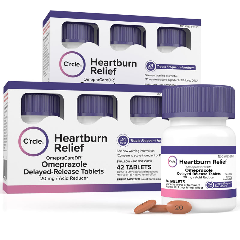Omeprazole 20mg Bulk 84 ct - Heartburn Medicine Omeprazole Tablets - Acid Reducer Pills for Heartburn Relief and Acid Reflux Medicine - Six 14 Ct Bottles 42 Count (Pack of 2)