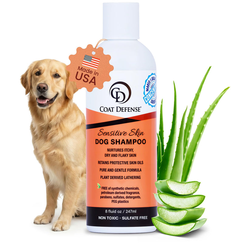 COAT DEFENSE Sensitive Skin Dog Shampoo | Made in USA | Hypoallergenic Dog Shampoo for Allergies, Itching & Odor | Gentle Shampoo for Dogs | 8 oz Concentrate to 32 oz - BeesActive Australia