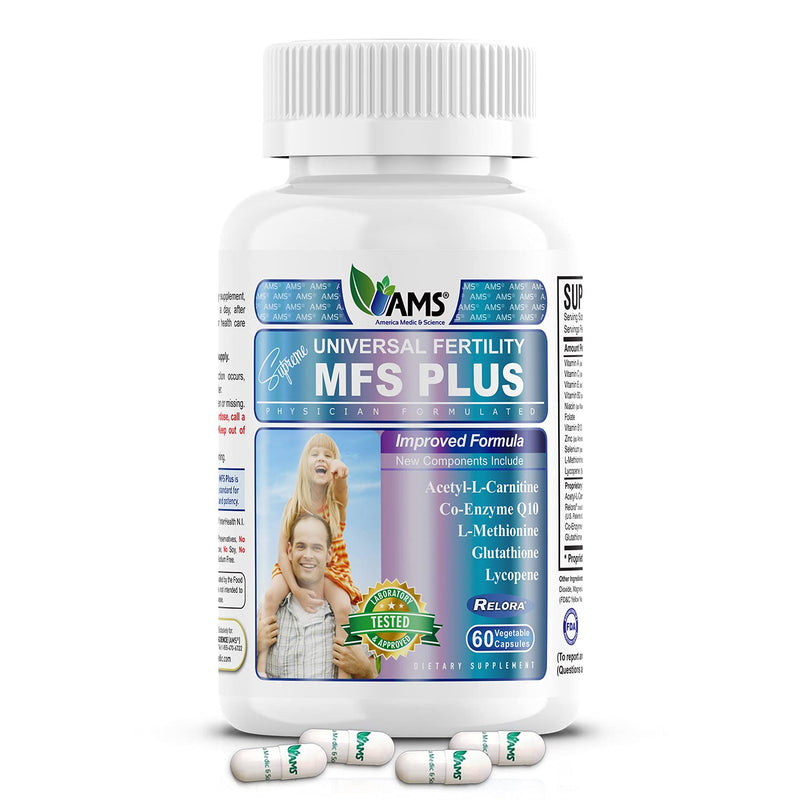 America Medic & Science MFS Plus Fertility Supplements for Men (60 Capsules) Sperm Count Booster, Supports Motility | Natural Preconception Vitamins, Reproductive Aid, with Zinc, CoQ10 60
