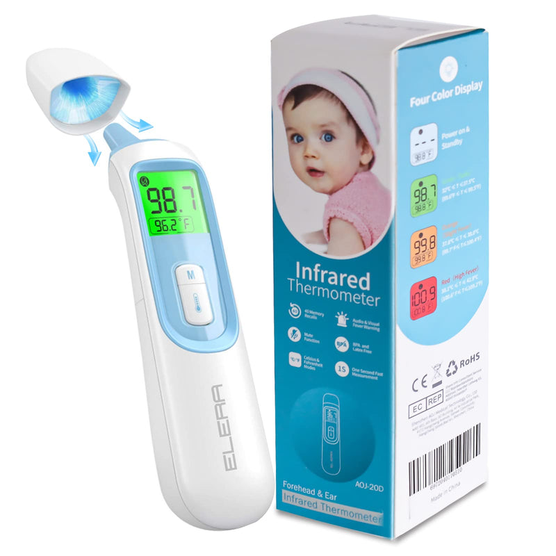 Ear Thermometer for Baby, ELERA Infrared LCD Thermometer with Automatic Switching Mode of Ear & Forehead, 1s Measurement, 4 Color Backlight Display with Fever Indicator - BeesActive Australia