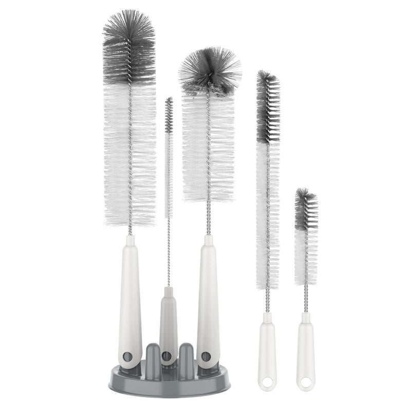 MR.SIGA 5 Pack Bottle Brush Cleaning Set with Storage Holder, Cleaning Brushes for Long Narrow Neck Bottles, Water Bottles, Baby Bottles, Tumblers, Drinking Glasses, Strews White - BeesActive Australia