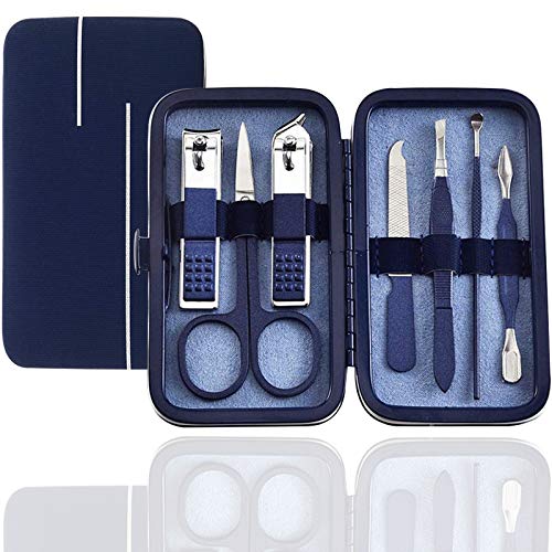Manicure Set Pedicure Kit Nail Clippers Set Fingernails & Toenails Vibrissac Scissor Best Care Grooming Tools for Man & Women Gift with Case (Mazarine_7in1) Mazarine_7in1