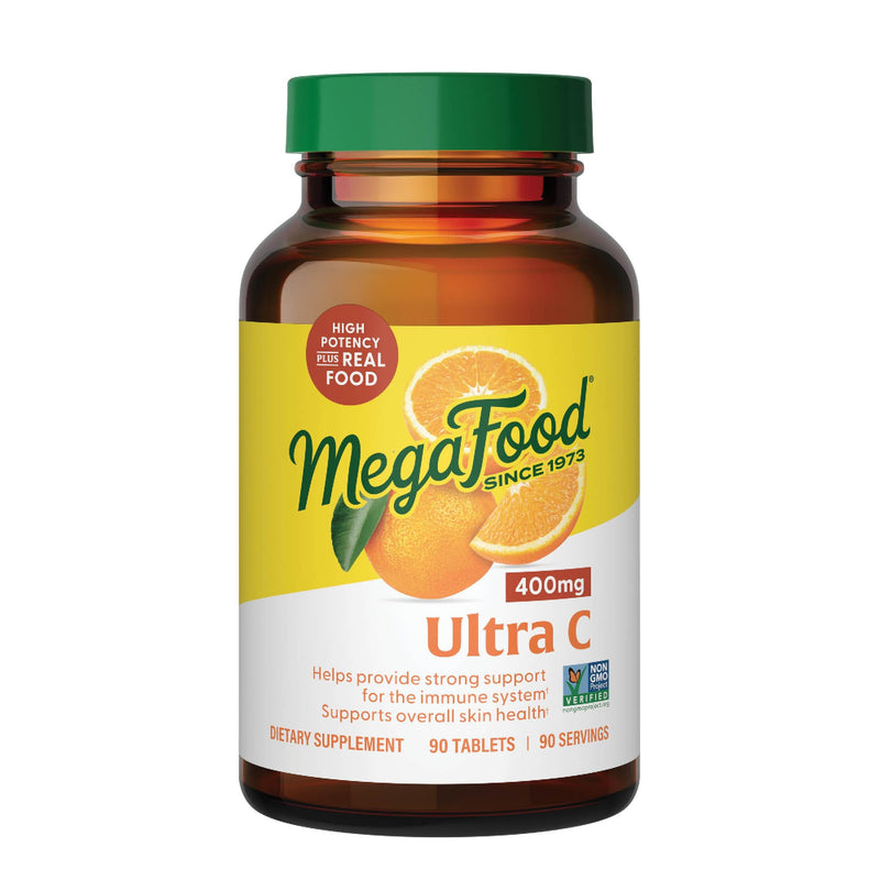 MegaFood Ultra C 400 mg, Vitamin C Immune Support Supplement, 90 Tablets | Essential Immune and Antioxidant Support, Supports Overall Skin Health, Made with Real Food, Non-GMO, Vegan, 90 Servings 90 Count (Pack of 1)
