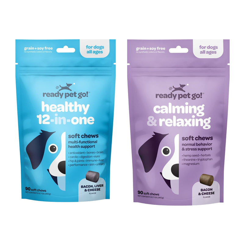 Calming & Multivitamin Chews for Dogs | Vitamins for Skin, Coat, Hip & Joint Health | Helps with Dog Anxiety, Separation & Barking | 90 Chews Each - PawsPlanet Australia