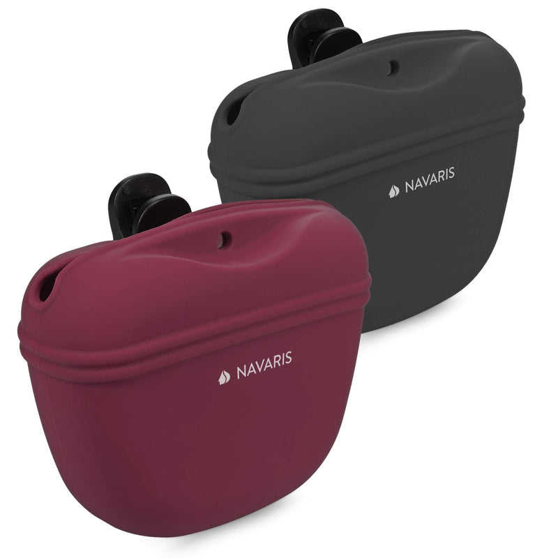 Navaris Silicone Dog Treat Pouch - Training Pet Puppy Bag Pocket Snack Treat Food Holder with Clip for Belt for Dog Walks - Set of 2 Grey & red - BeesActive Australia
