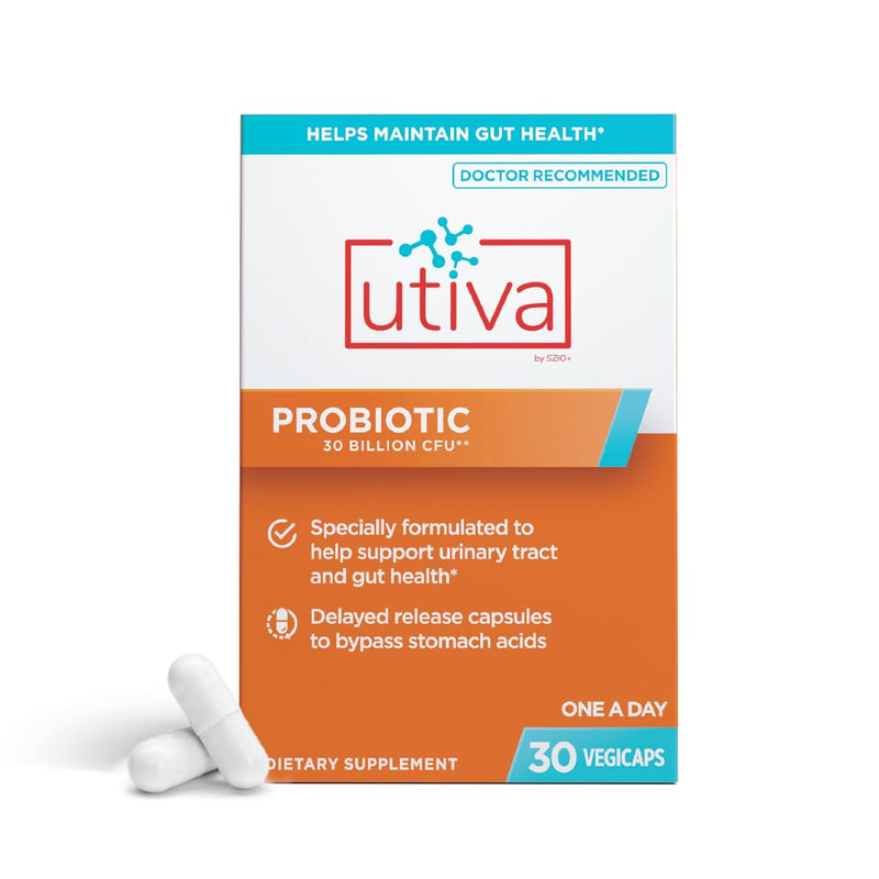 Szio+ Utiva Probiotic 30B CFU, Urinary Tract and Gut Health, 30 Capsules | Lactobacillus and Bifidobacterium strains, digestion support and gut flora balance for adults