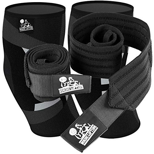 Nordic Lifting Elbow Compression Sleeves (1 Pair, Medium) and Wrist Wraps Super Heavy Duty Multi-Purpose Design (1 Pair/2 Wraps)