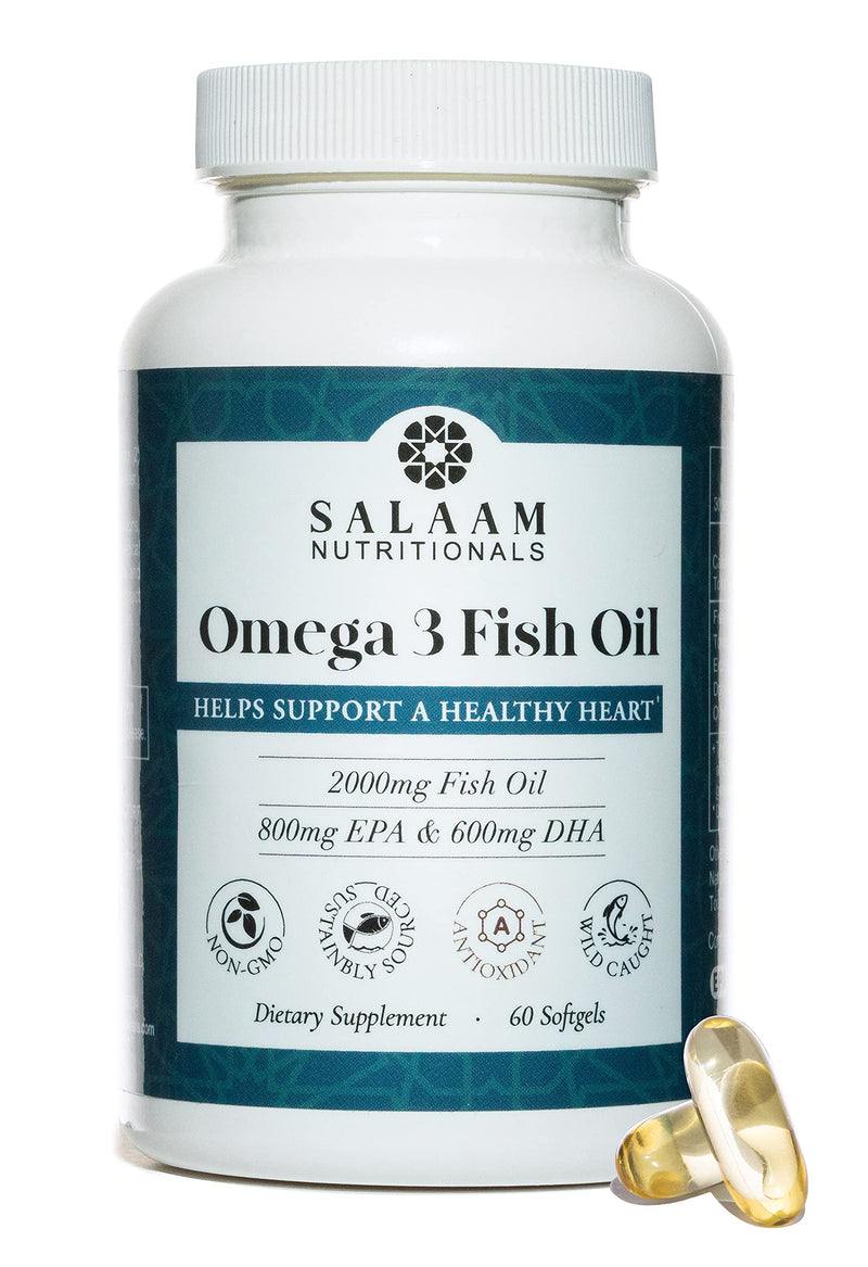 Salaam Nutritionals Halal Fish Oil, Burpless, Omega 3 DHA+ EPA 2,000mg for Heart, Eye, Brain and Joint Health.