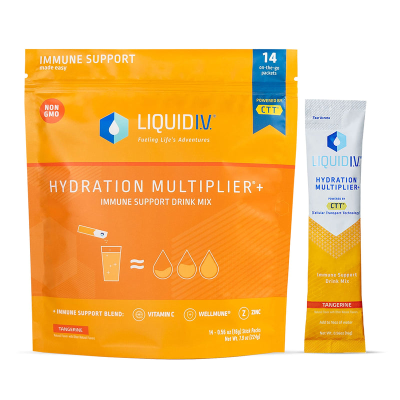 Liquid I.V. Hydration Multiplier + Immune Support - Tangerine - Hydration Powder Packets | Electrolyte Drink Mix | Easy Open Single-Serving Stick | Non-GMO | 14 Sticks 1 Count (Pack of 14) - BeesActive Australia