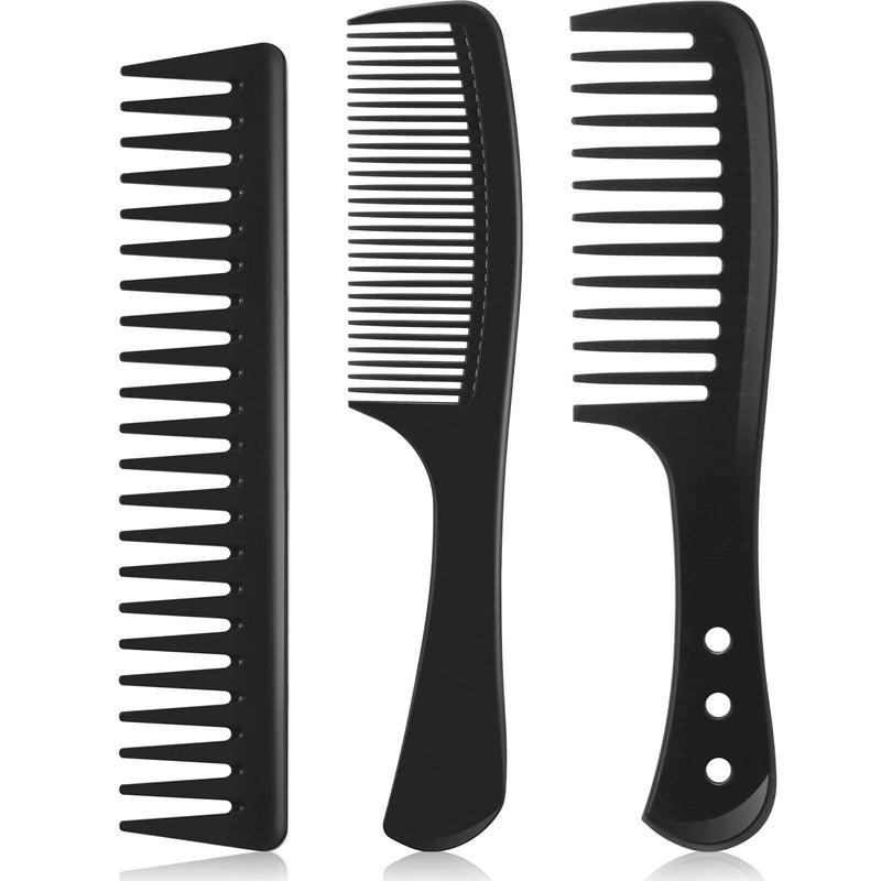 Wide Tooth Detangling Hair Comb Hair Styling Comb Set, Carbon Fiber Styling Cutting Comb Anti Static Heat Resistant Comb for Women Curly Straight Long Hair, Black, 3 pieces Classic - BeesActive Australia