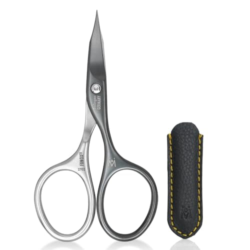 GERMANIKURE Nail & Cuticle Scissors, Self-Sharpening Steel, Leather Case Leather Sleeve