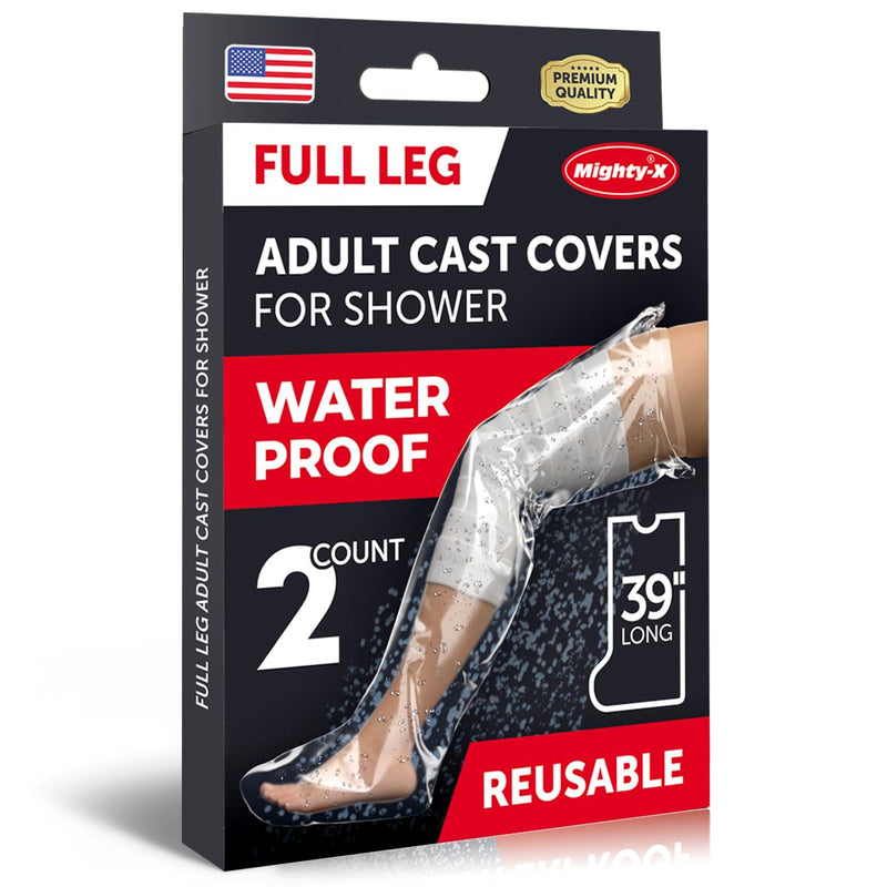 Mighty-X 100% Waterproof Cast Covers for Shower Leg - 2pk - Tight Seal - Reusable Adult Full Leg Cast Protectors - Thigh, Knee, Ankle, Foot - After Surgery Bandage and Dressing Shower Bag - Long Size Full Leg - 39" - BeesActive Australia