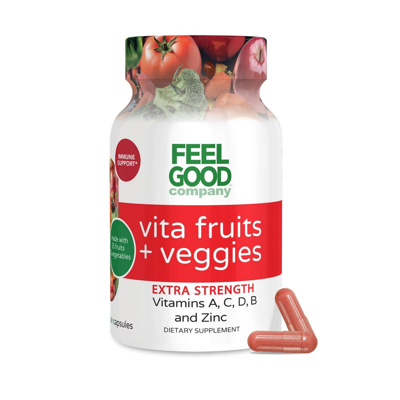 FEEL GOOD Superfoods 1000mg Immune Support Capsules Made with 25 Organic Fruits and Vegetables, Strong Immunity Boosters with Vitamins A, C, D3, and Zinc, 60 Count Vita Extra Strength - 60 Count