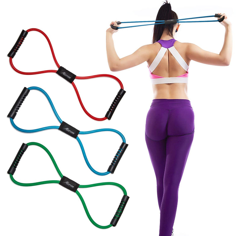 HPYGN Resistance Bands, Figure 8 Exercise Bands for Women Men, 8 Shaped Resistance Bands for Arms, Chest Expander, Yoga Gym Fitness Pulling Rope 8 Word Elastic for Exercise Muscle Training Tubing red, blue, green - BeesActive Australia