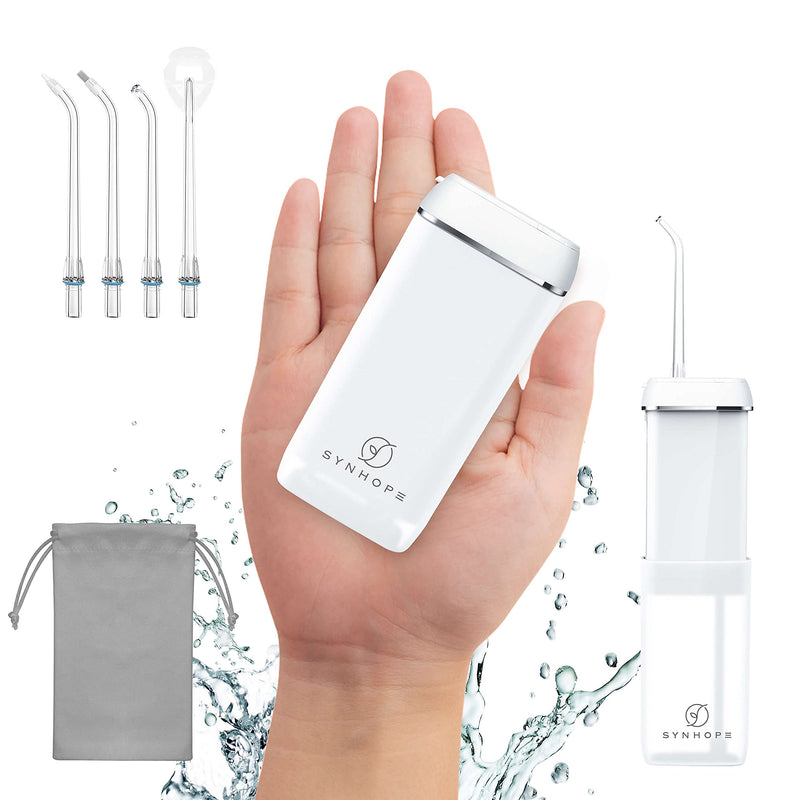 Water Flosser [ Mini Cordless Portable ] Oral Irrigator Water Teeth Cleaner Pick, Telescopic Water Tank, 3 Modes & IPX7 Waterproof, Home & Travel Water Floss for Teeth, Braces Bridges Care (White) White