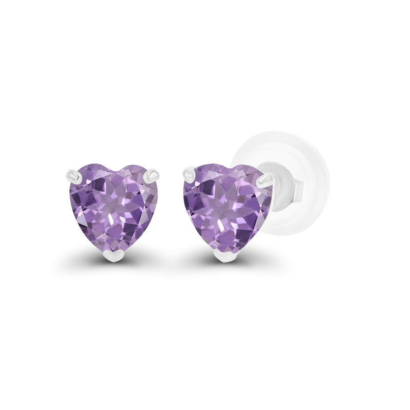 Solid 14K Gold 4mm Heart Genuine Birthstone Stud Earrings For Women | Hypoallergenic Studs | Natural or Created Gemstone Stud Earrings For Women and Girls Rose De France white-gold - BeesActive Australia