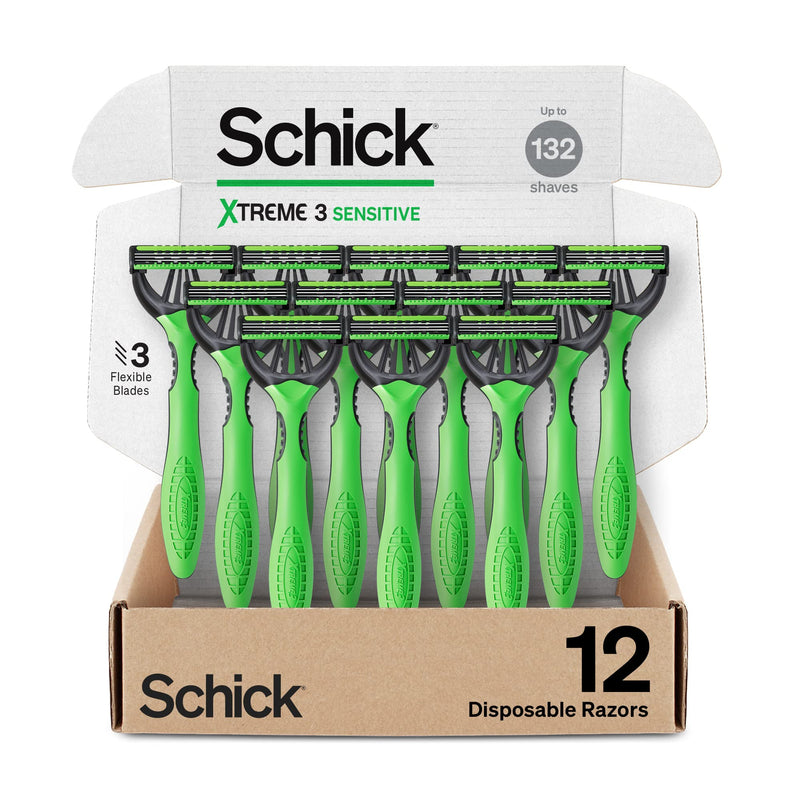 Schick Xtreme 3 Original Sensitive Disposable Razors for Men | Disposable Mens Razors for Shaving Sensitive Skin, 12ct razor 12 Count (Pack of 1)