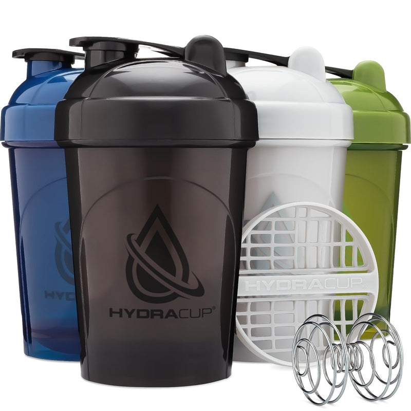 HydraCup [4 Pack] - 20oz Shaker Bottle for Protein Mixes, Barbell Blender Wire Whisk & Mixing Grid, Shaker Cup BPA Free 4 Pack Dark - BeesActive Australia