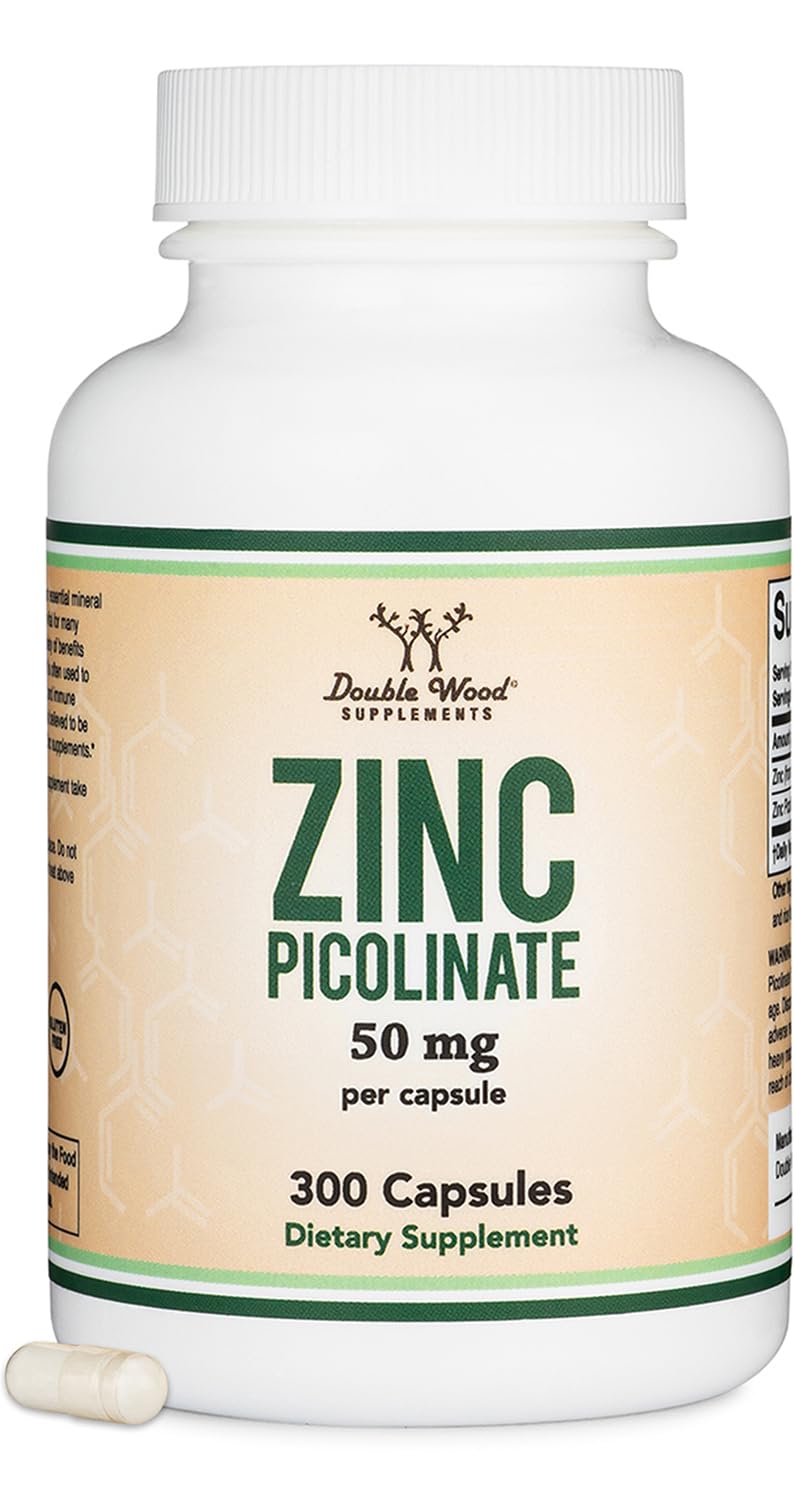 Zinc Picolinate 50mg, 300 Capsules (Immune Support) Non-GMO, Gluten Free (300 Day Supply) by Double Wood Supplements - BeesActive Australia