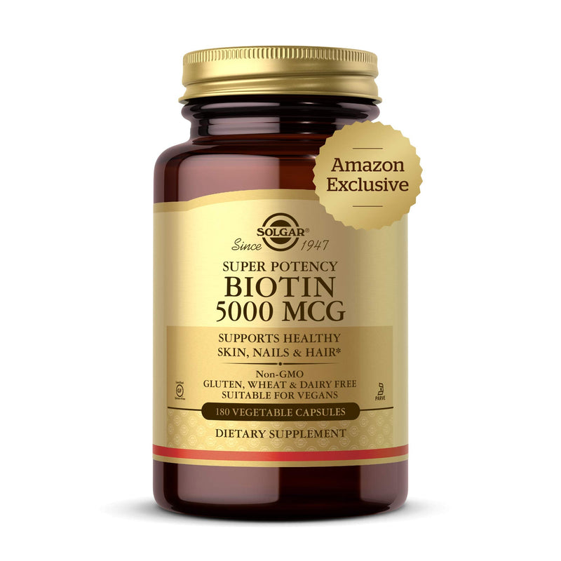 Solgar Biotin 5000 mcg- Supports Healthy Skin, Nails & Hair- 180 Count | Supports Energy Production & Metabolism - Vitaim B - Non-GMO, Vegan, Gluten Free 180 Count (Pack of 1)