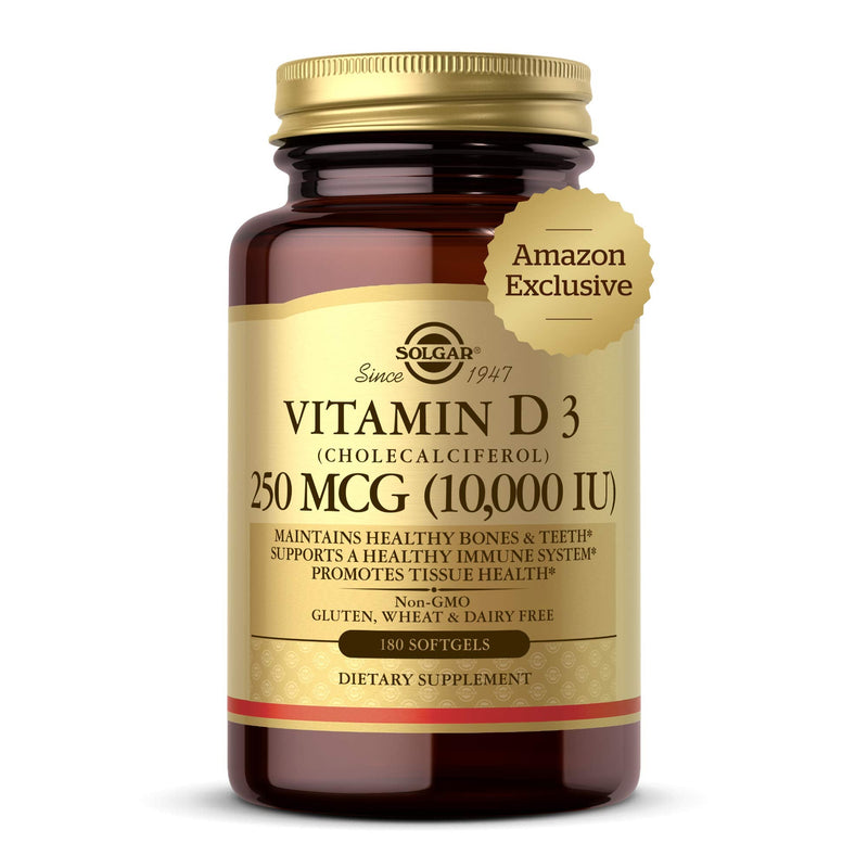 Solgar Vitamin D3 Cholecalciferol 250 MCG 1000 IU, 60 Tablets, Gluten Free | Supports Calcium Absorption, Non-GMO 180 Count (Pack of 1)