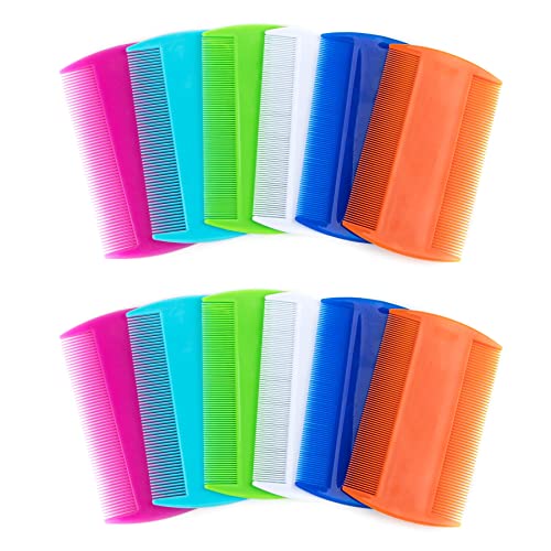 AUEAR, 12 Pack Pet Flea Lice Combs Double Sided Fine Tooth Dogs Cats Grooming Remove Float Hair Tear Marks Tick Removal Tool (6 Colors) 12 Count (Pack of 1) 6 Colors