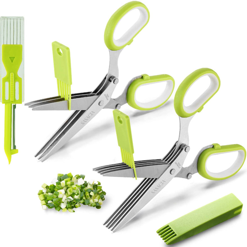2 Packs Herb Scissors Set - Herb Scissors with 5 Blades and Cover, Herb shears with 3 Blades, Shred Silk Knife, Cool Kitchen Gadgets for Cutting Fresh Garden Herbs. Also Used for Cutting Paper.… Green and Green - BeesActive Australia