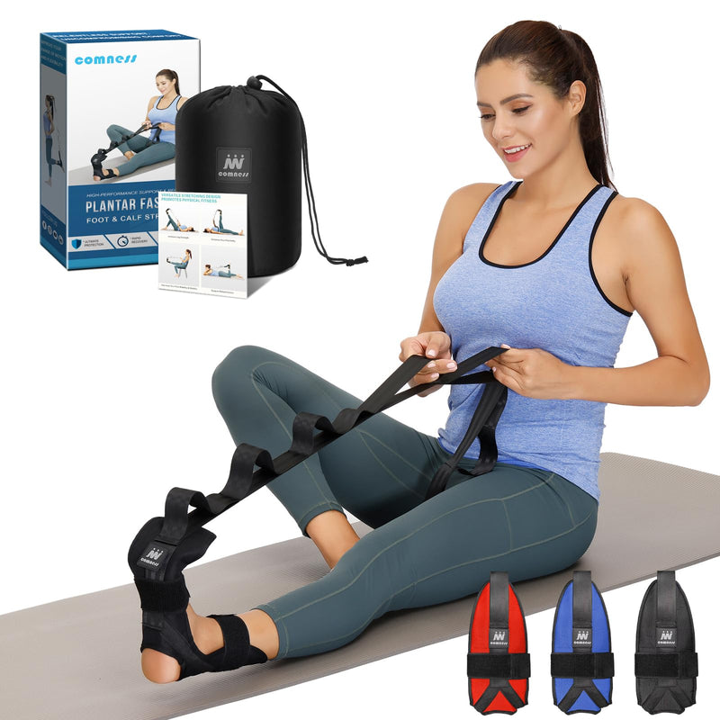 Foot and Calf Stretcher-Stretching Strap For Plantar Fasciitis, Heel Spurs, Foot Drop, Achilles Tendonitis & Hamstring. Yoga Foot & Leg Stretch Strap. (Black) Black - BeesActive Australia