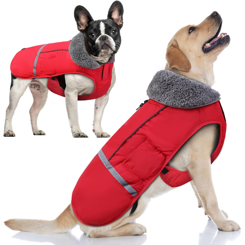 Doglay Dog Coat, Waterproof Dog Jacket Dog Winter Coat for Cold Weather with Thicken Furry Collar, Reflective Dog Winter Jacket Warm Fleece Lining, Dog Snow Coat for Small Medium Large Dogs XL(Chest : 24.41-33.46" , Back : 19.68") Red - BeesActive Australia