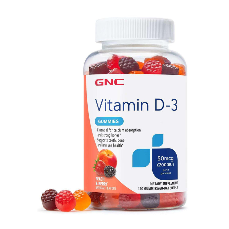 GNC Vitamin D-3 Gummies, Peach & Berry, 120 Gummies | Supports Calcium Absorption for Strong Teeth and Bones, Supports Immune Health, Great Tasting Chewable Alternative to Pills