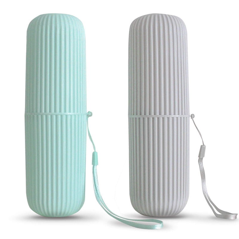 Sunenlyst 2Pcs Travel Toothbrush Holder, Portable Toothbrush Cup Case Long 7.7 inch for Traveling, Camping, Business Trip and School, Multifuction Toothbrushes Toothpaste Set Green and Grey - BeesActive Australia