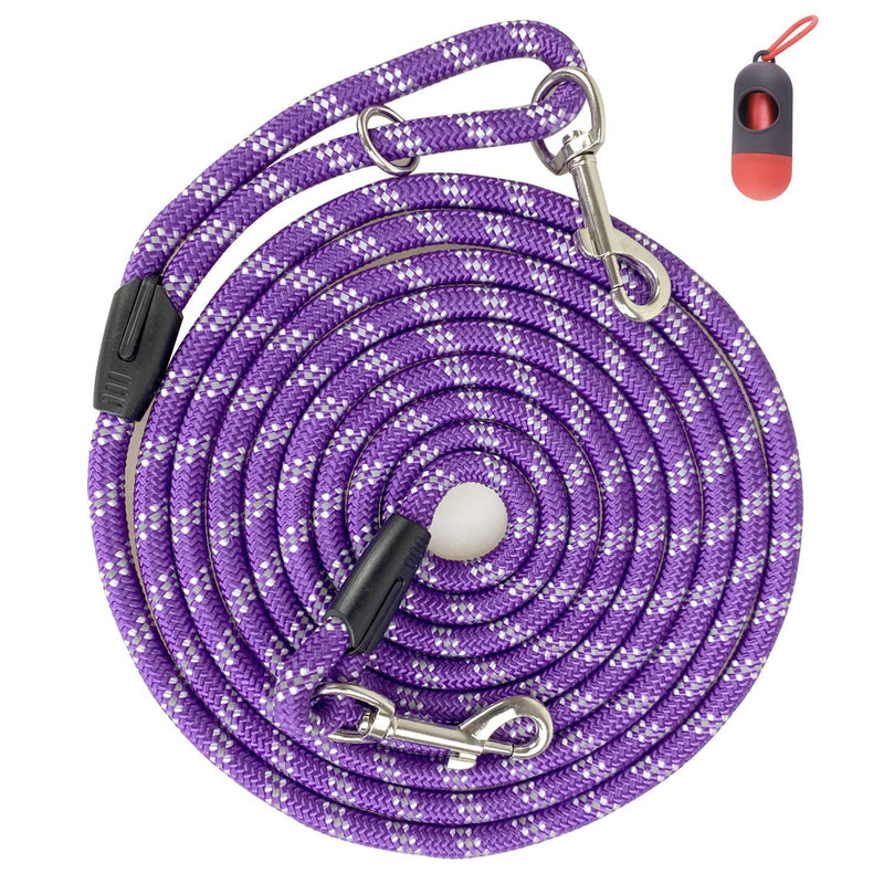 Long Rope Dog Leash for Dog Training 12FT 20FT 30FT 50FT, Reflective Threads Dog Leashes Tie-Out Check Cord Recall Training Agility Lead for Large Medium Small Dogs (Purple, 10mm*20ft) Purple - BeesActive Australia