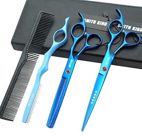 7.0 Inches Professional hair cutting thinning scissors set with razor (Blue) 7.0 Inch Blue