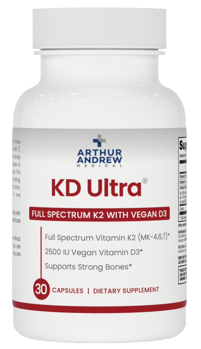 Arthur Andrew Medical, KD Ultra, Full Spectrum K2 & D3, 30 Capsules | Full Spectrum Vitamin K2 (MK4, MK6, MK7), Vitamin D3, & Lipase. Heart, Bone, And Circulation Support. 1 Count (Pack of 30)