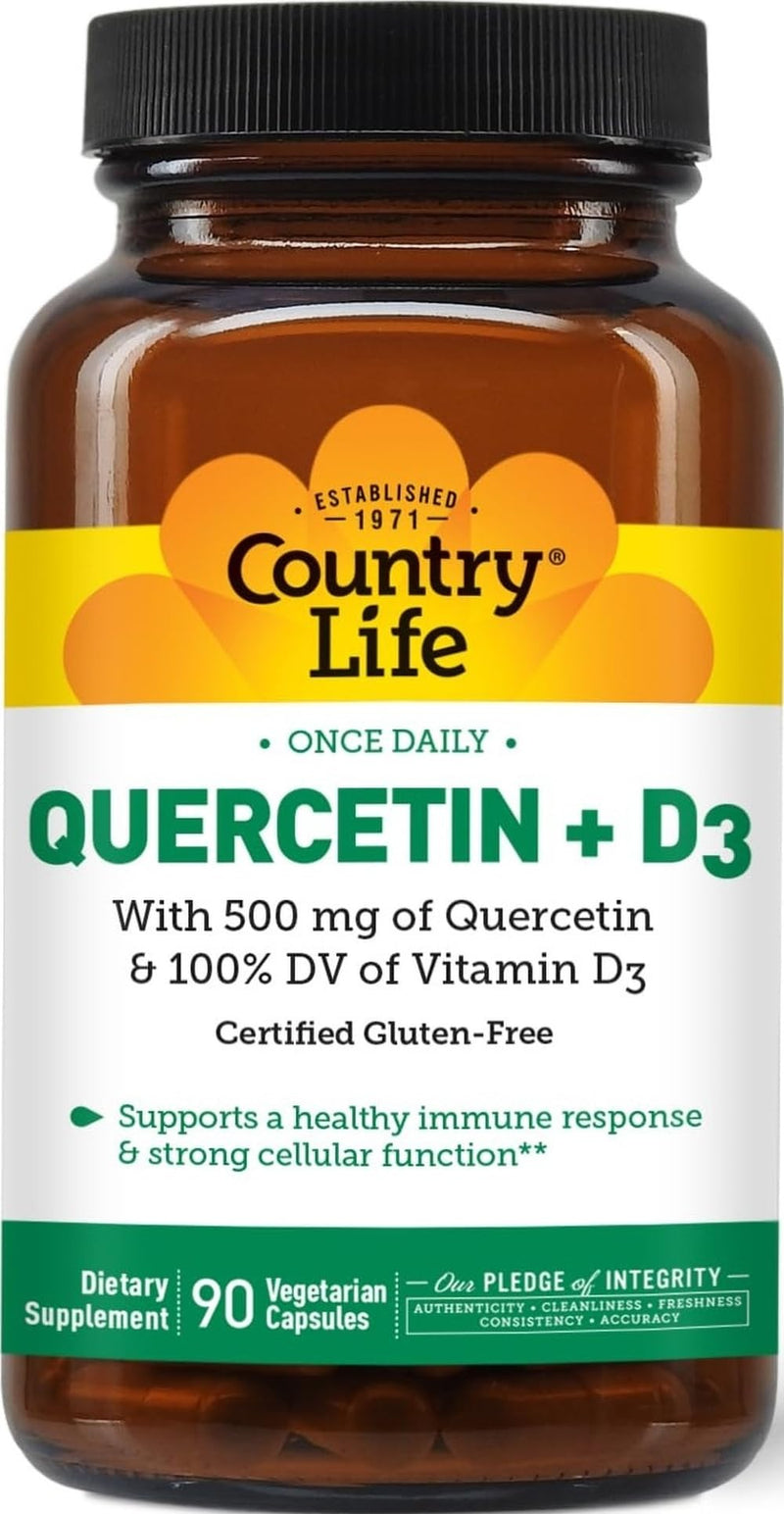 Country Life Quercetin 500mg Capsules with Vitamin D3 800 IU – Immune Support Supplement for Adults – Daily Immune Boosters – Quercetin Immune System Boost, 90 Capsules