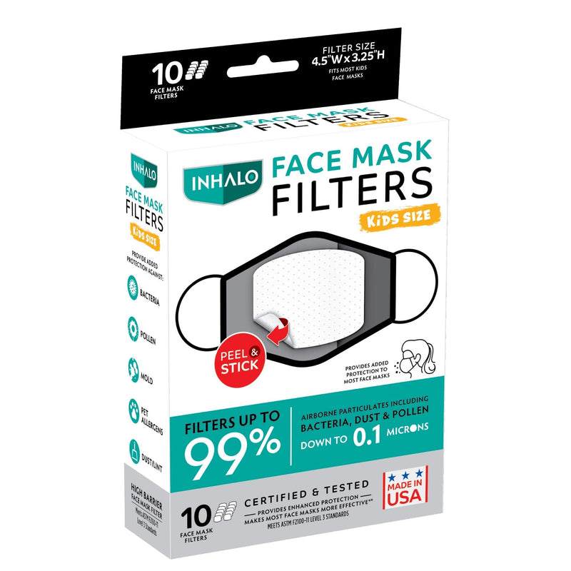 Inhalo Small Face Mask Filters, Made in USA, Provides Added Protection to Most Face Masks, (Pack of 10)