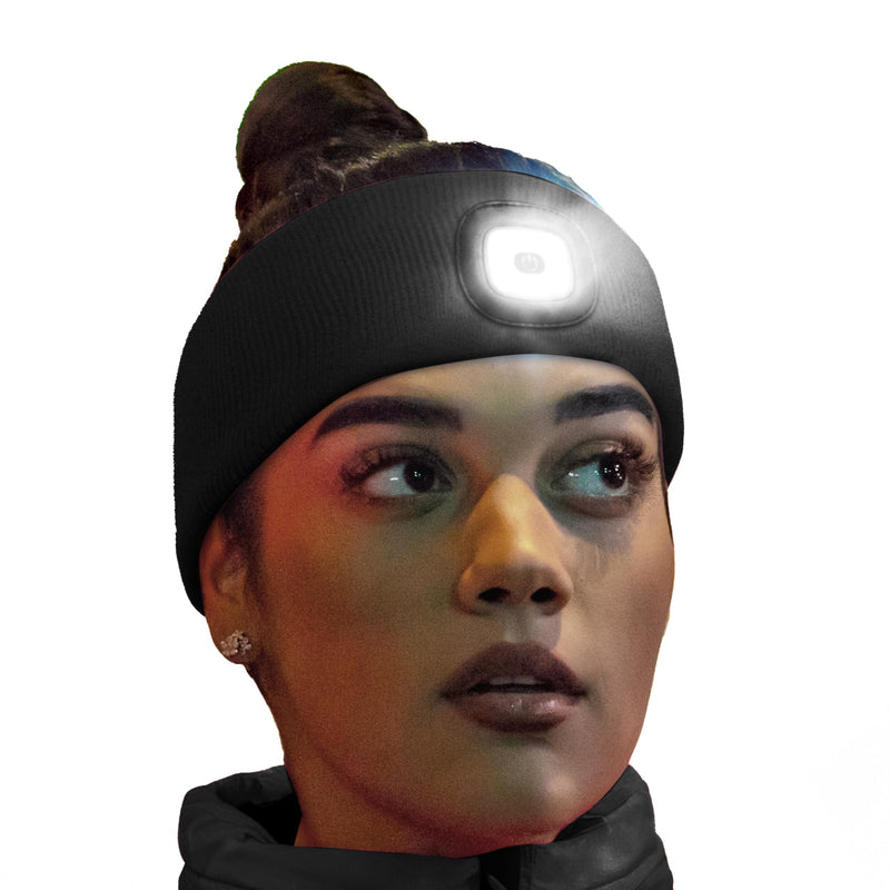 HEAD LIGHTZ Headlightz by Roq Innovation - Knit Flashlight Headband with Light - LED Headlamp - Headband Lights for Forehead - Unisex, Rechargeable Black